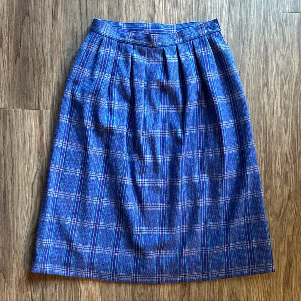 Pendleton Wool Blue and Purpe Plaid A-Line Midi Skirt